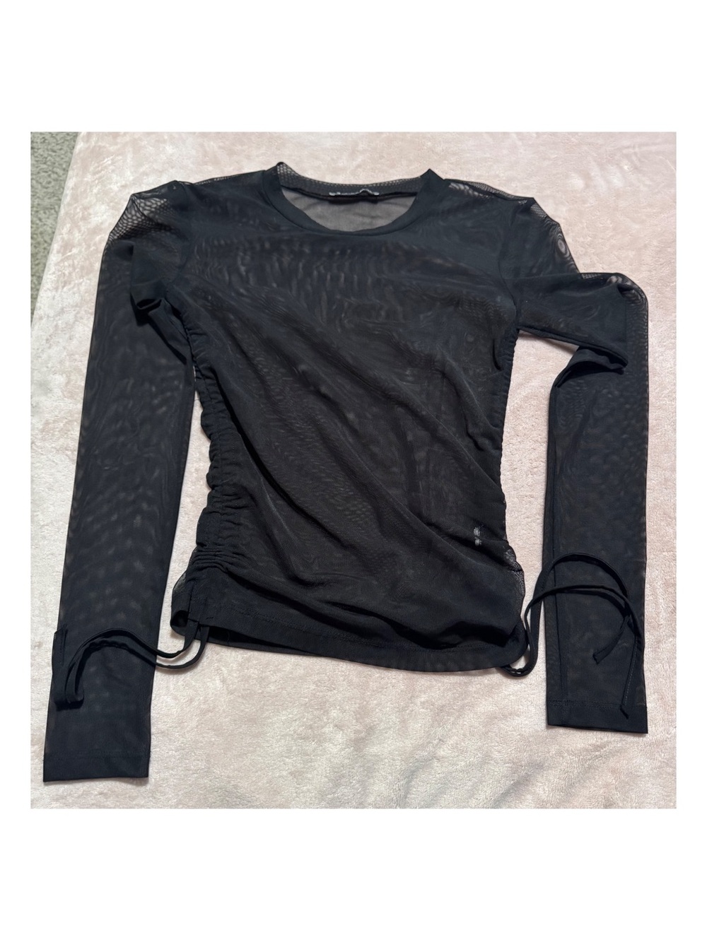 Forever 21 Black Mesh Long Sleeve Ruched Tie Top